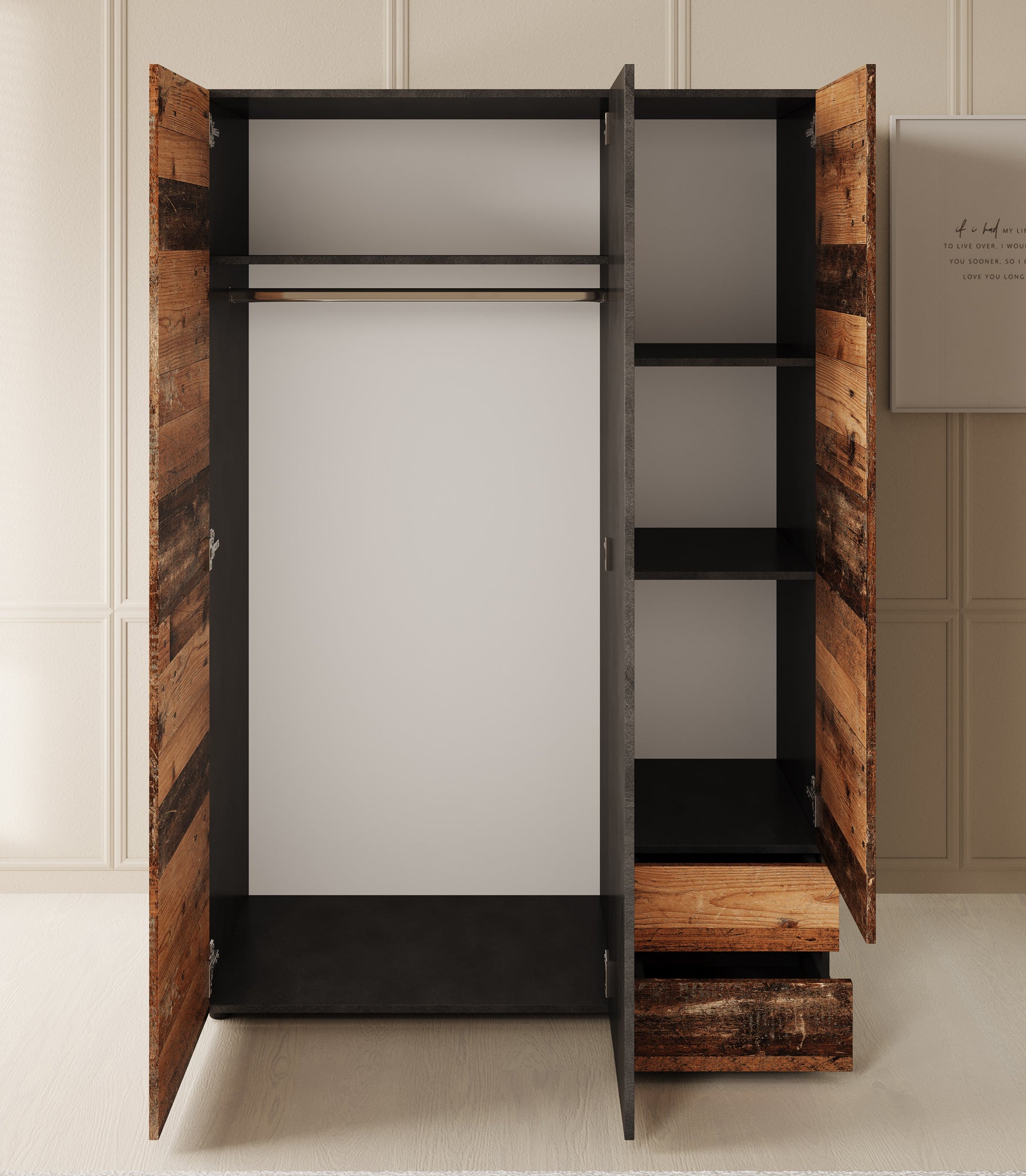 Bellini - Kledingkast 3-deurs - Donker old wood - 120x51x177 cm