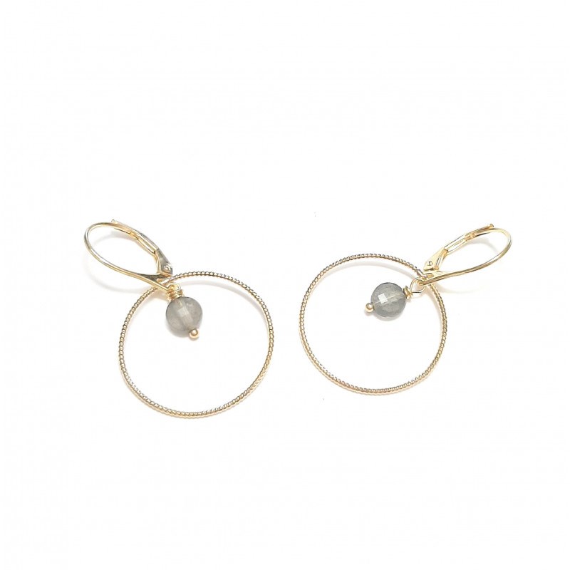 Boucles d'Oreilles Krahô Labradorite Argent 925 Doré