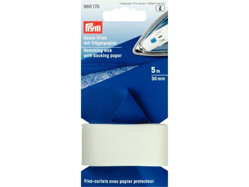 Prym Vlies Trägerpapier Saum 38 mm, Weiss Saumvlies mit Trägerpapier zum Einbügeln