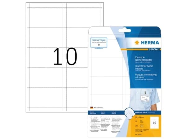 HERMA Special - Ikke-adhesiv - hvit - 90 x 54 mm 250 kort (25 ark x 10) navneskiltkort