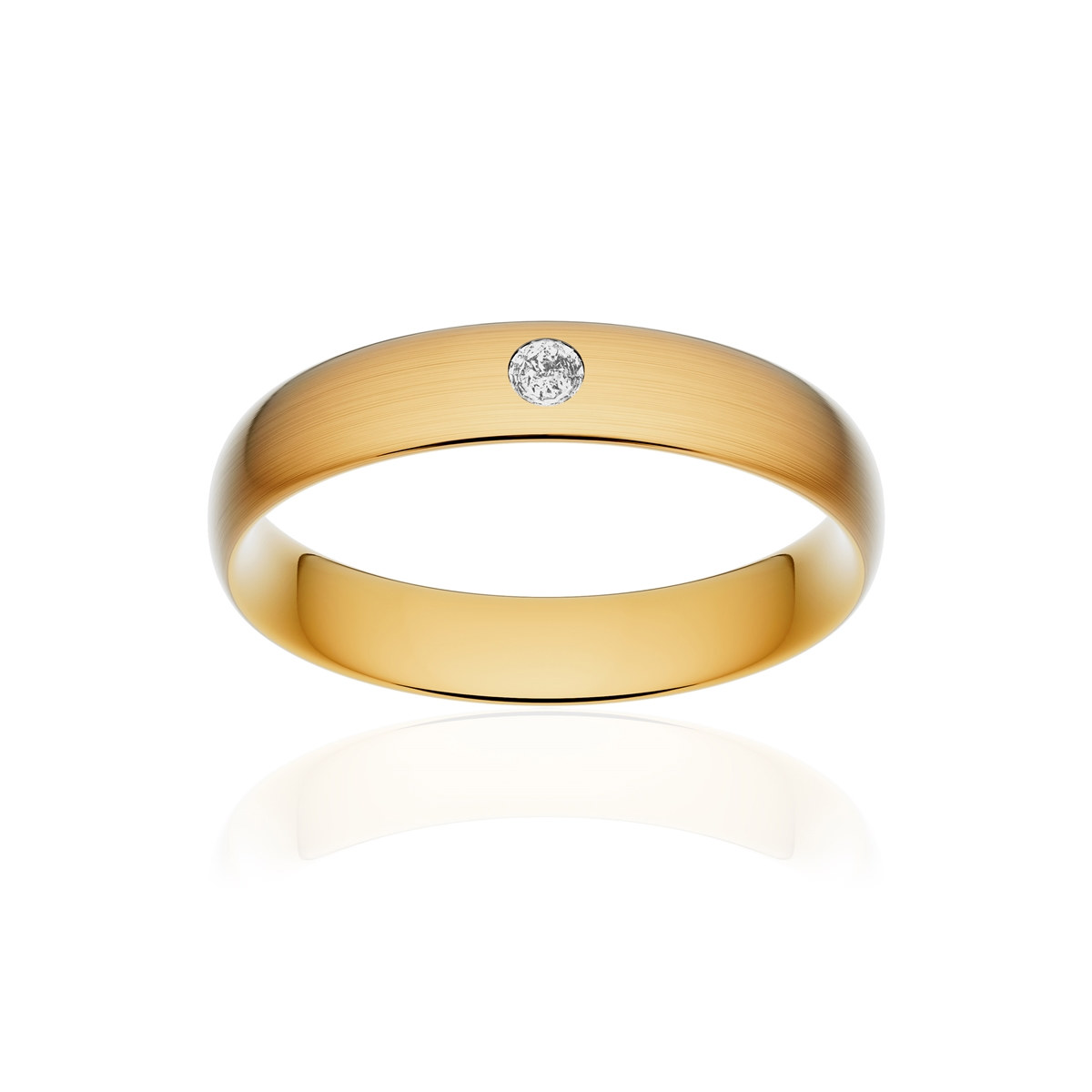 Alliance or 375 jaune brossé demi-jonc confort 4,5mm diamant brillant