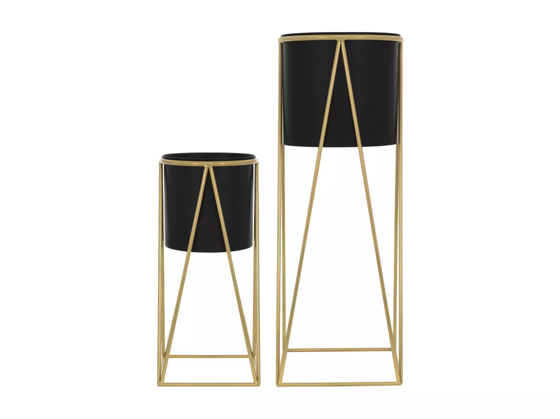 ML-Design Porte-fleurs set de 2, noir-or, 21,8x22x47cm/25x25x71cm, acier, support de pots de fleurs avec cache-pot, support de plantes en métal, support de pots de fleurs 2 pièces, pots de plantes Deko Colonne de fleurs Tabouret de fleurs