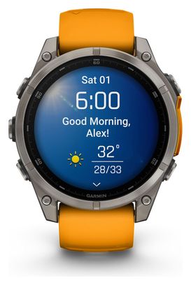 Montre GPS Garmin Fénix 8 AMOLED - 47 mm Sapphire Titane avec Bracelet en Silicone Orange Graphite