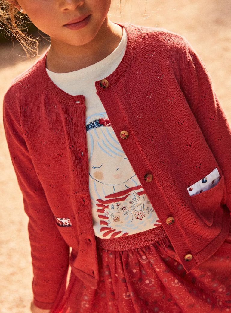Gilet rouge en maille fantaisie
