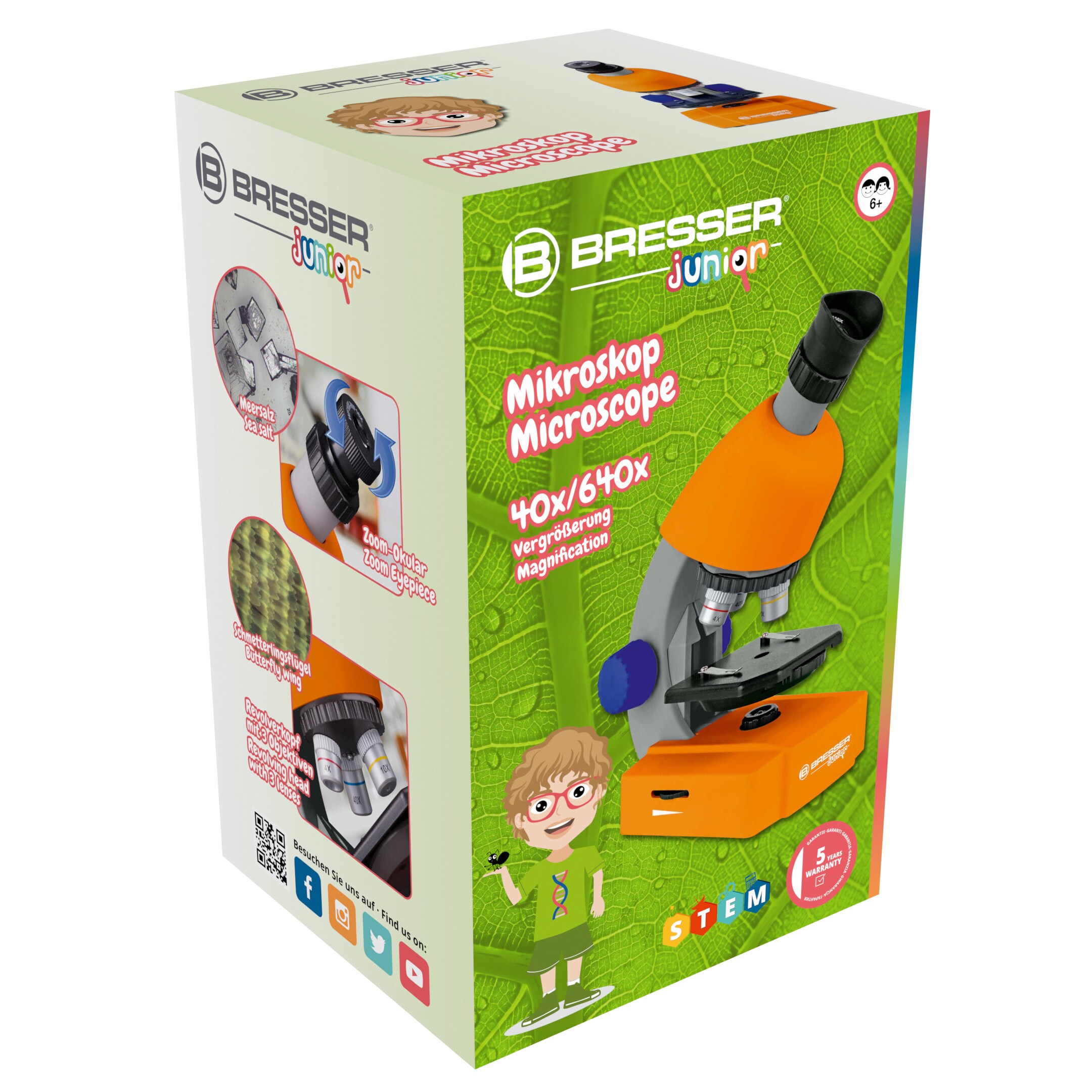 BRESSER JUNIOR Kindermikroskop mit Zoomokular 40x-640x Vergrößerung