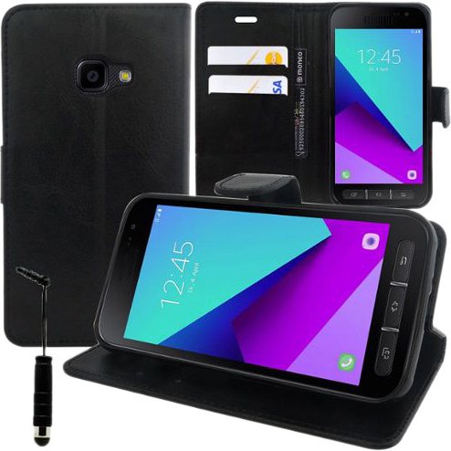 DLH Etui folio noir porte cartes avec rabat pour Samsung Galaxy Xcover 4 et Galaxy Xcover 4s (SM-G390 / SM-G398)
