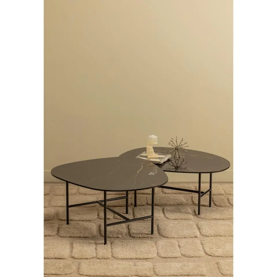 WOOOD Vajen Salontafel - Marmeren Look - Zwart - 34x80x60