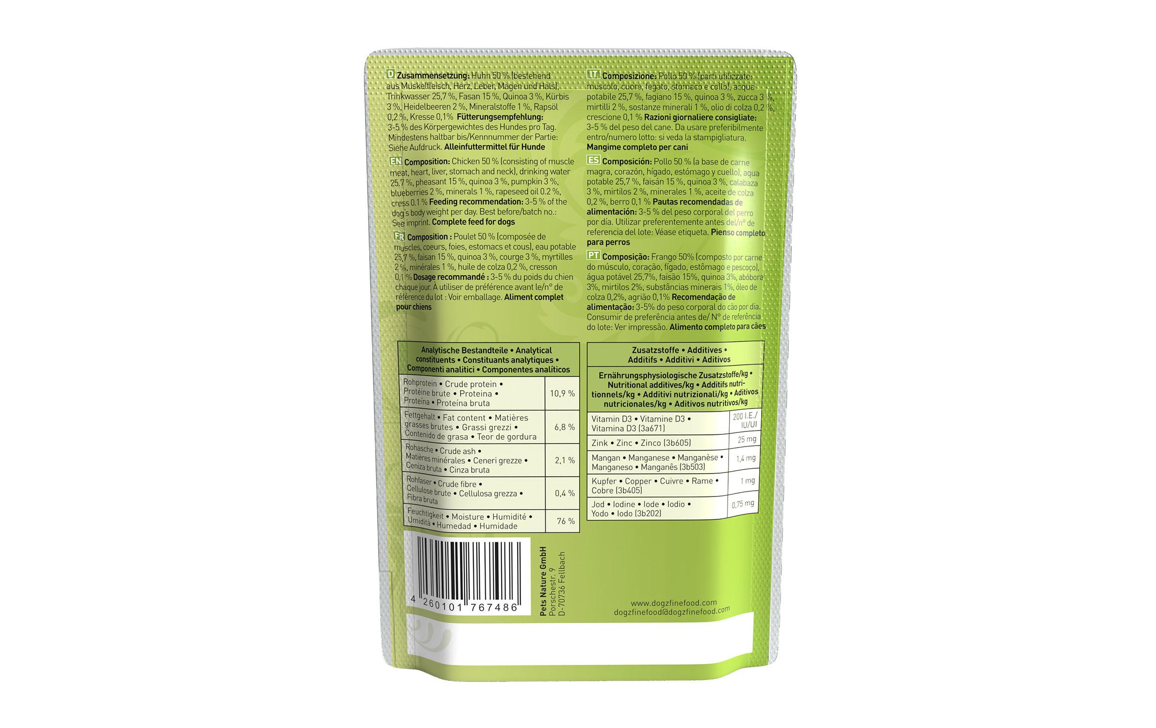 Nassfutter No.04 Huhn & Fasan, 100 gAlleinfuttermittel für ausgewachsene Hunde