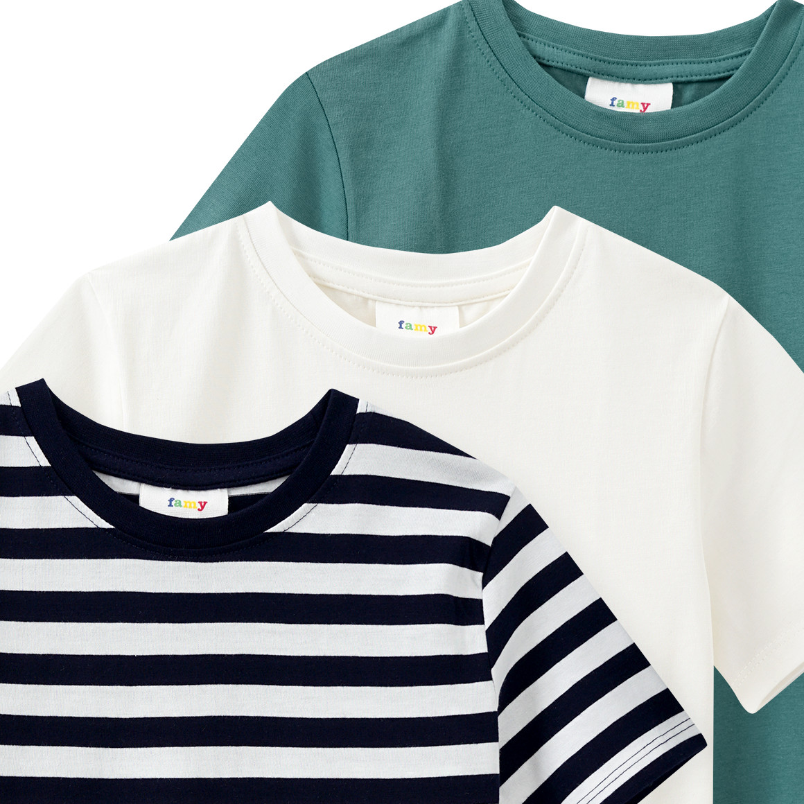 Famy 3 Jungen T-Shirts im Basic-Look dunkelgrün / dunkelblau / weiss