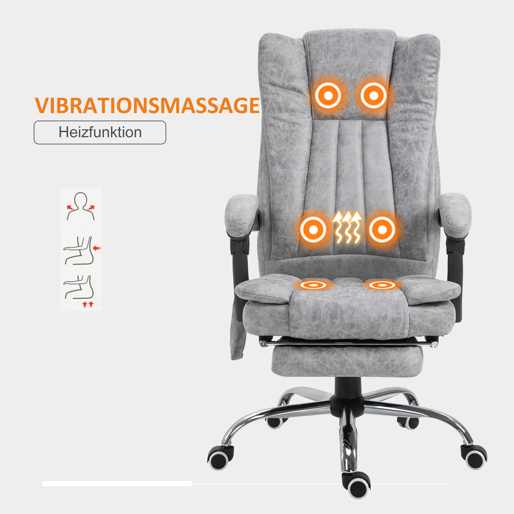 HOMCOM Bürostuhl mit Massage und Heizfunktion grau 62 x 67 x 113-120 cm (LxBxH)