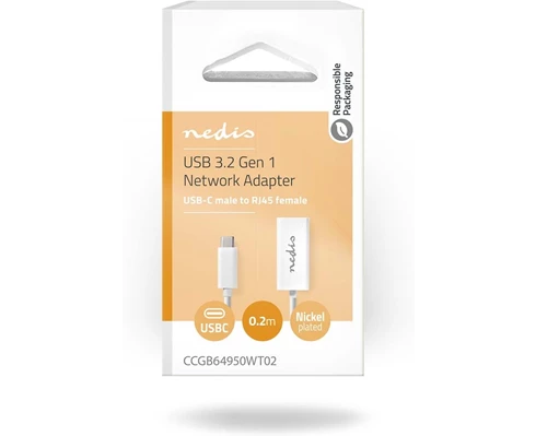 Nedis USB 3.2 Gen 1 1 Gbps, USB-C™ Male - RJ45 Female 0.20 m