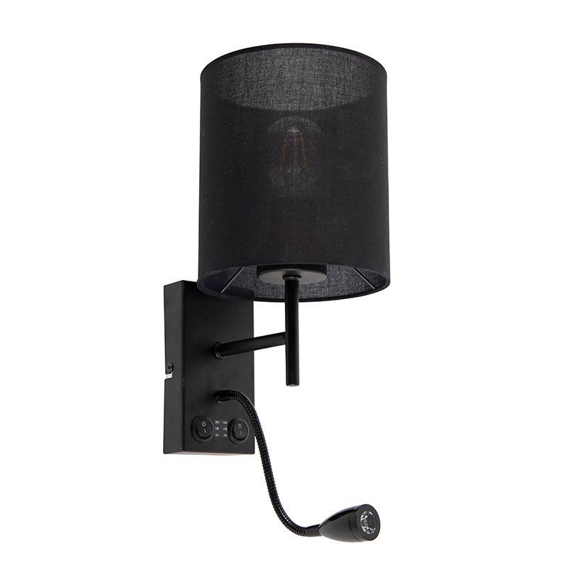 Moderne wandlamp zwart met katoenen kap - Stacca
