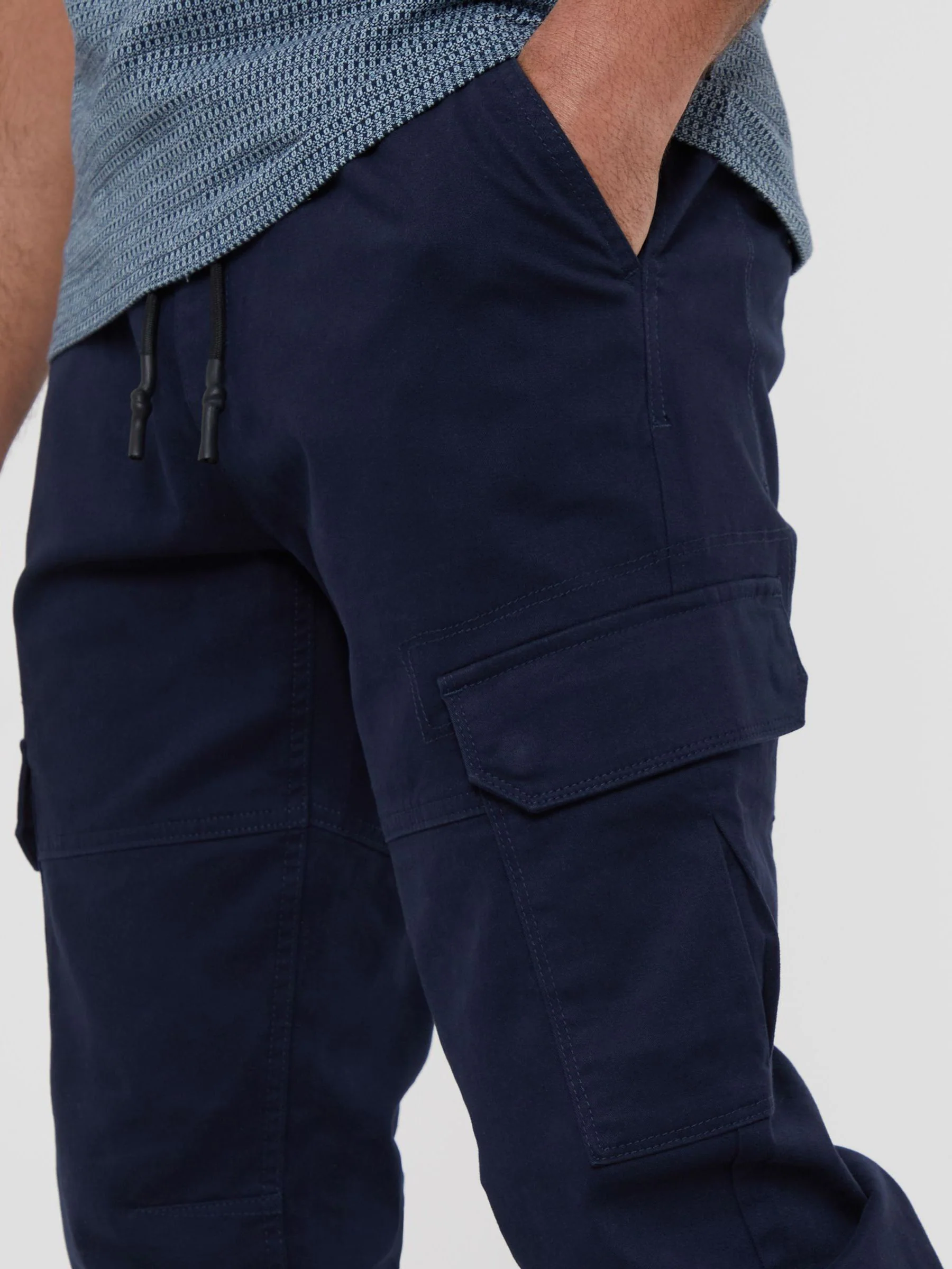 Marineblauw - Threadbare cargobroek in joggingstijl van katoen met stretch