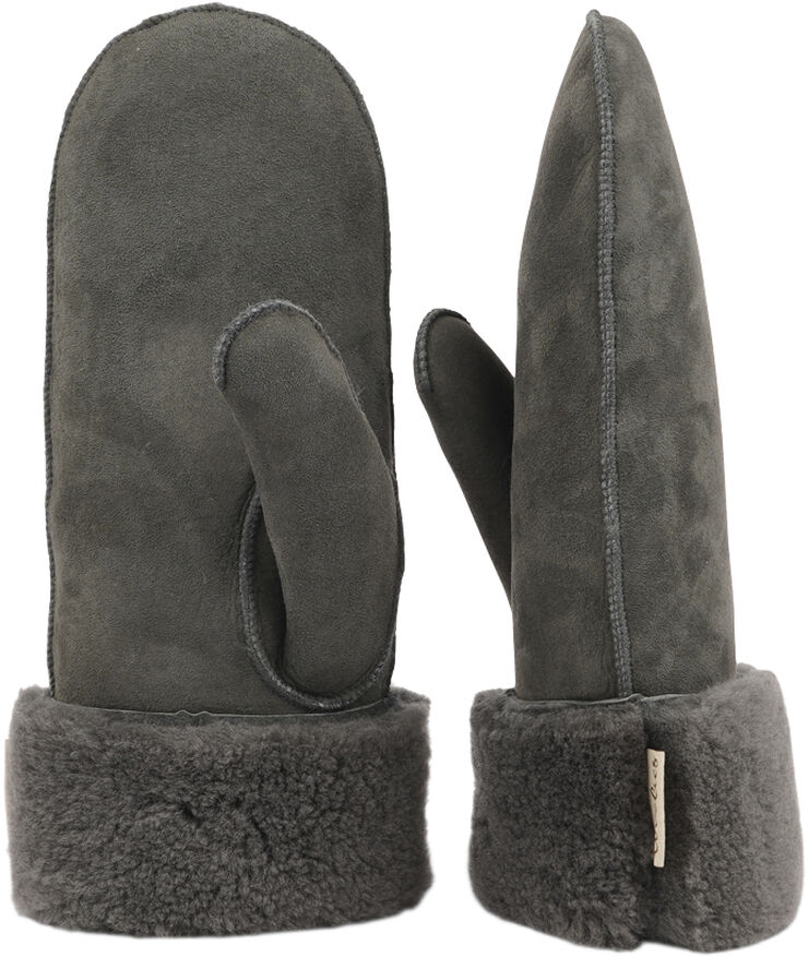 Lovelies BELUKTA - MITTENS - SHEEP SUEDE W/ CURLY SHEARLING AROUND TH Dark grey