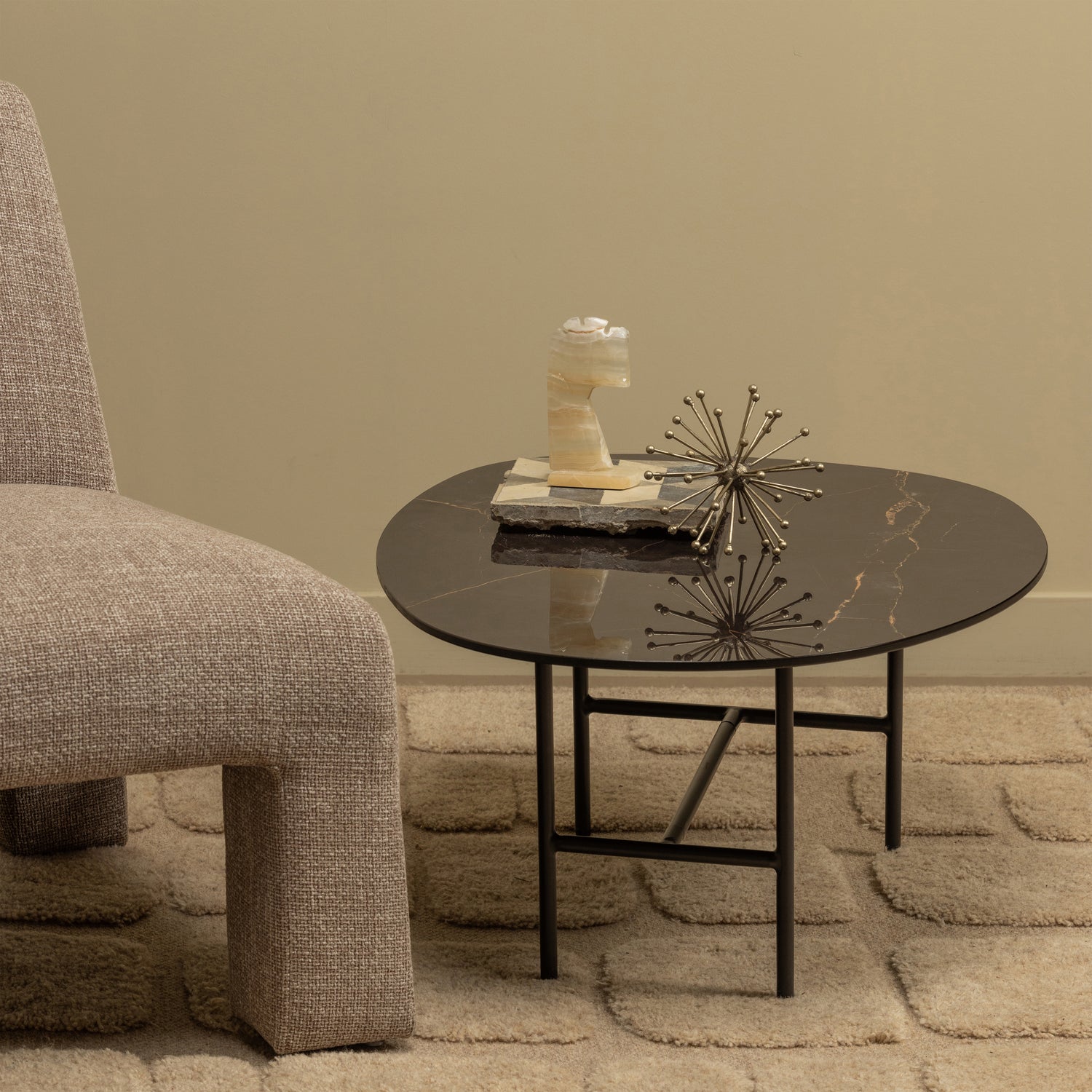 WOOOD Vajen Salontafel - Marmeren Look - Zwart - 38x70x70