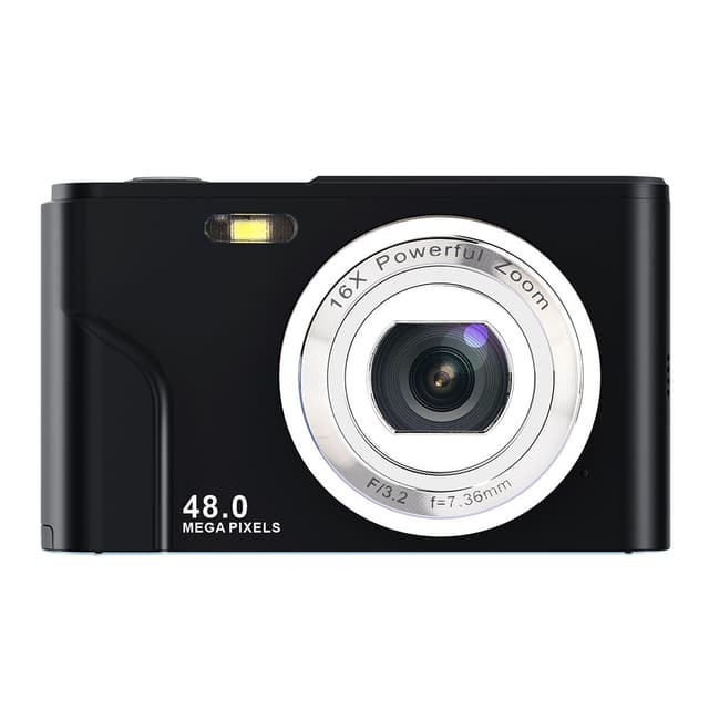 Digitalkamera med 48 MP, HD 1080p, 16x zoom, hukommelseskort Sort