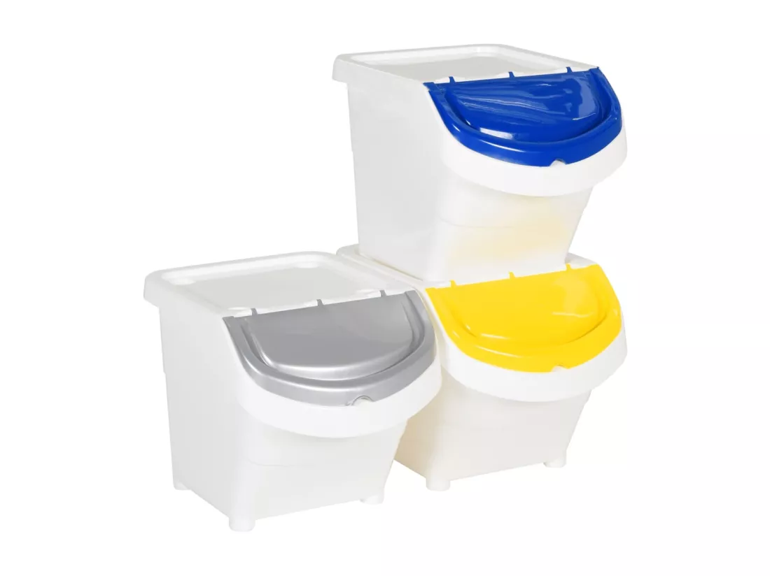 Prolenta Premium - Poubelles empilables avec couvercles 3 pcs blanc PP 78 L