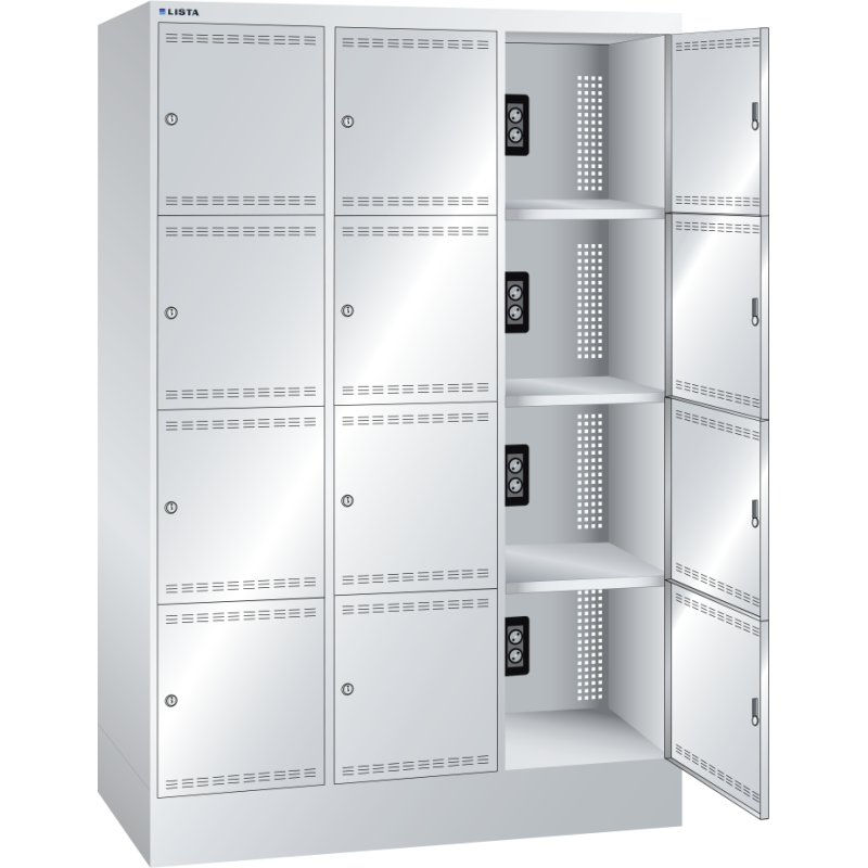 Lista - Armoire à casier avec prises électriques - H 179,5 x L 120,5 x P 58,5 cm - 12 cases