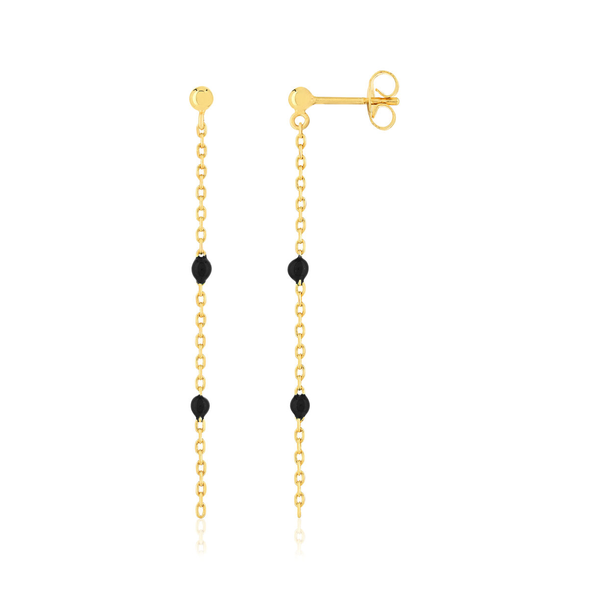 Boucles d'oreilles plaqué or résine noire motif étoile