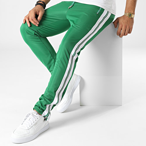 Pantalon Jogging A Bandes LL725 Vert Blanc