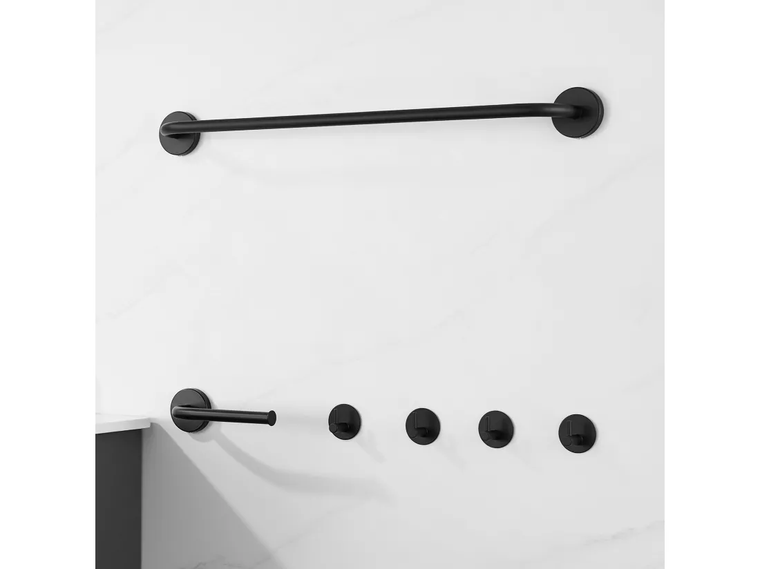 Auralum max Colonne de douche mécanique Interrupteur à poignée,Noir+Ensemble Salle Bain Accessoire 6 Pièces,Auto-adhésif/percer,Inox,Noir