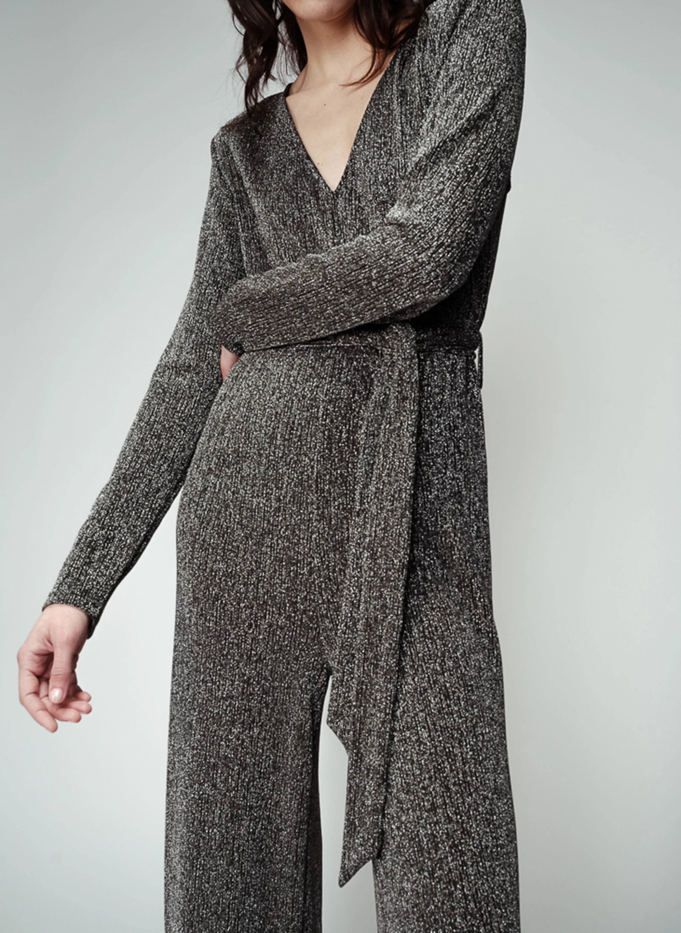 OLIVIA - Combinaison longue ceinturée | Argent