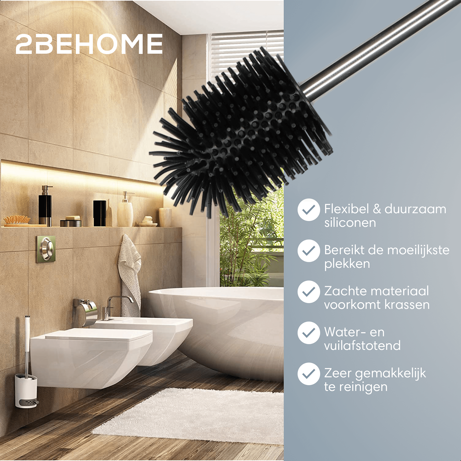 2BEHOME Wc borstel met houder - Black