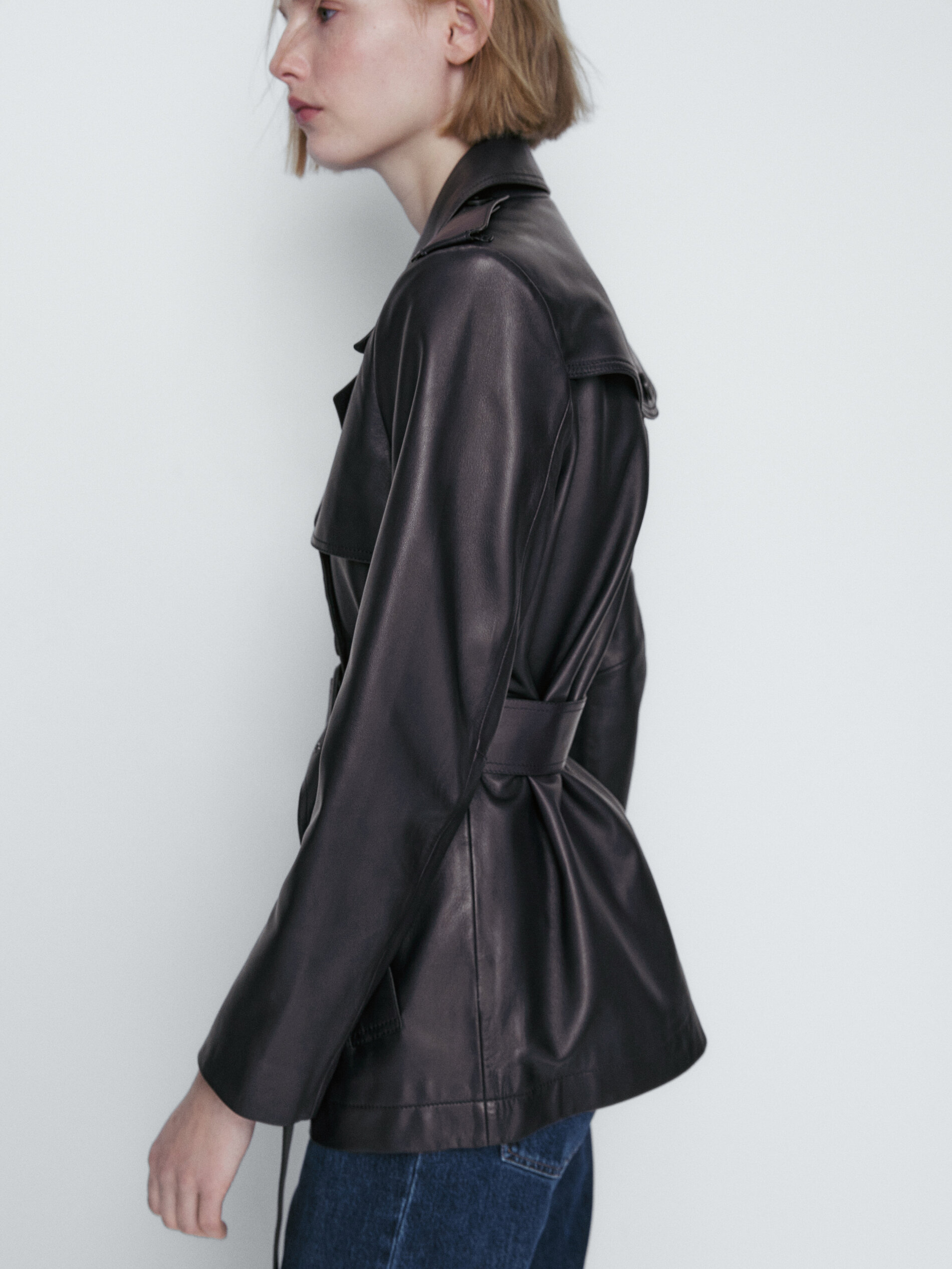 Chaqueta trench coat curto napa - AZUL MARINO