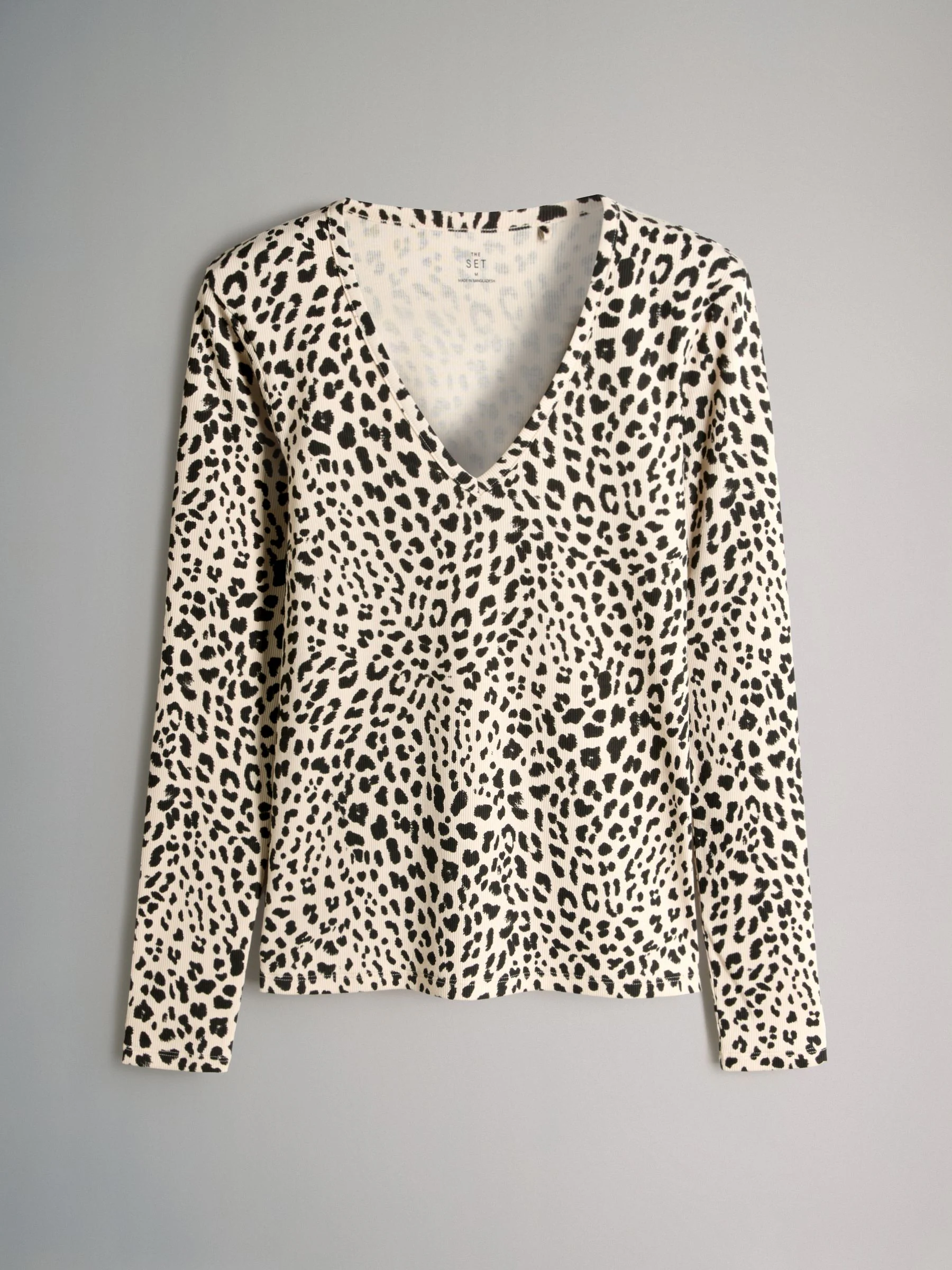 Black/Grey/Cream/Animal - The Set 4 Pack V-Neck Ribbed Long Sleeve T-Shirts