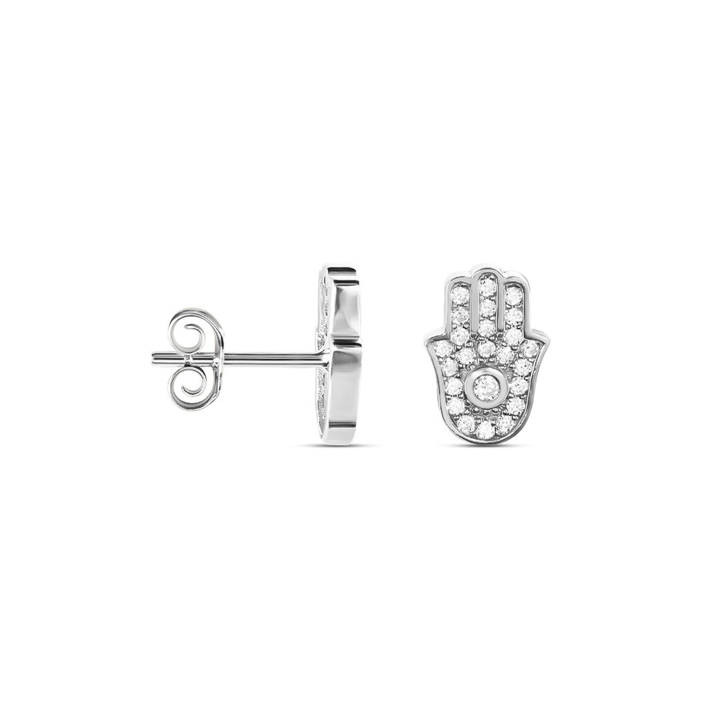 Boucles D'oreilles Puces Amat Argent Blanc Oxyde De Zirconium