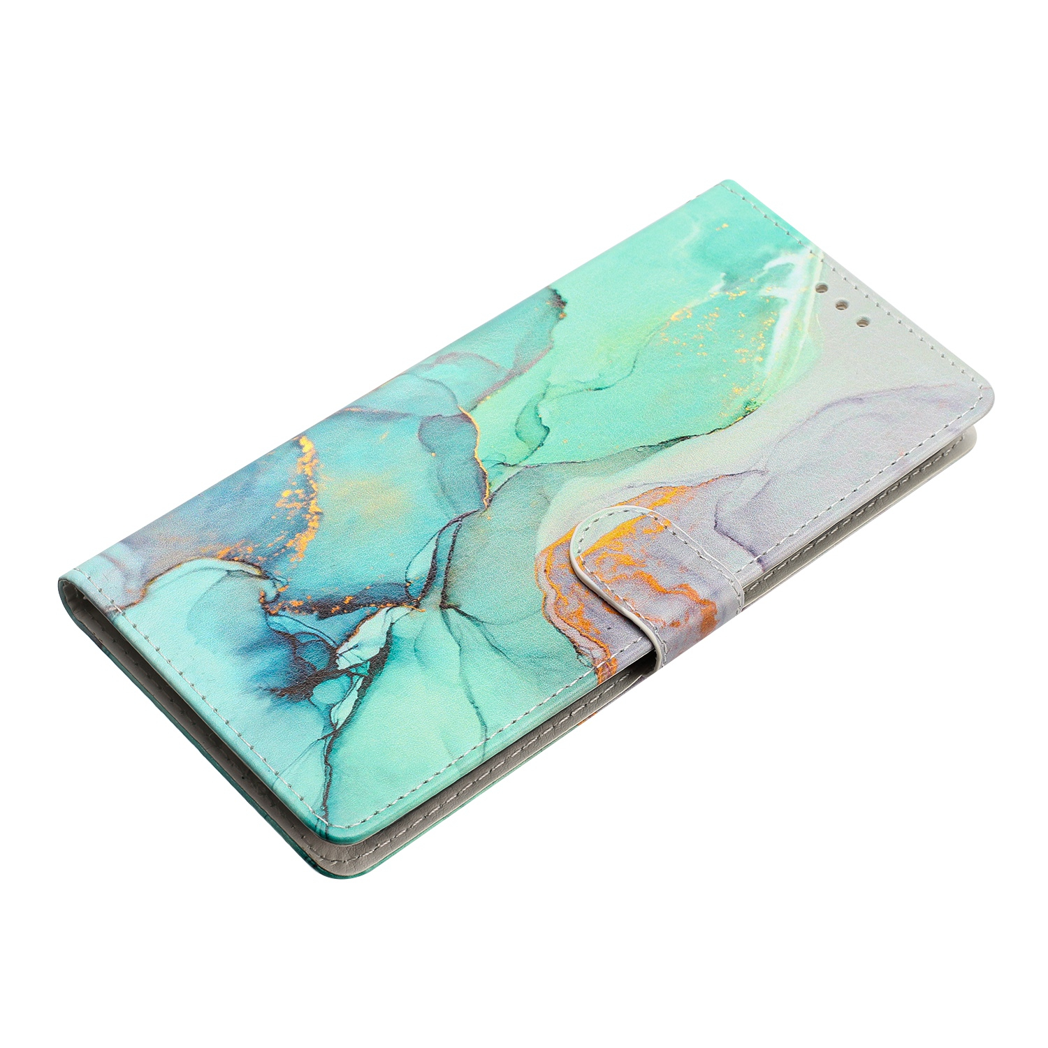 Samsung Galaxy S24 FE Leder Tasche mit Kartenfach   Handschlaufe - Marble Marmor (Grün / Blau)