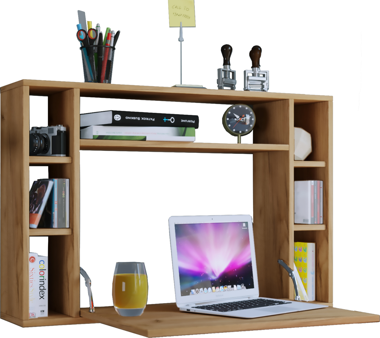Laptoptisch WANDILA - Honig-Eiche - 7 Ablagefächer - 90 cm