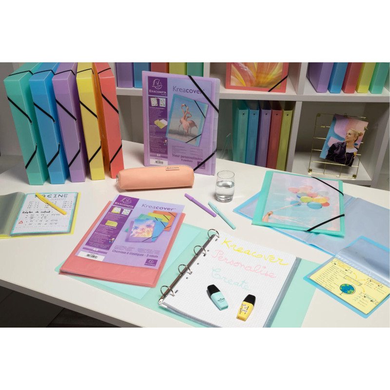 Chemise box plastique personnalisable Exacompta KREACOVER - dos de 4 cm couleurs assorties pastel