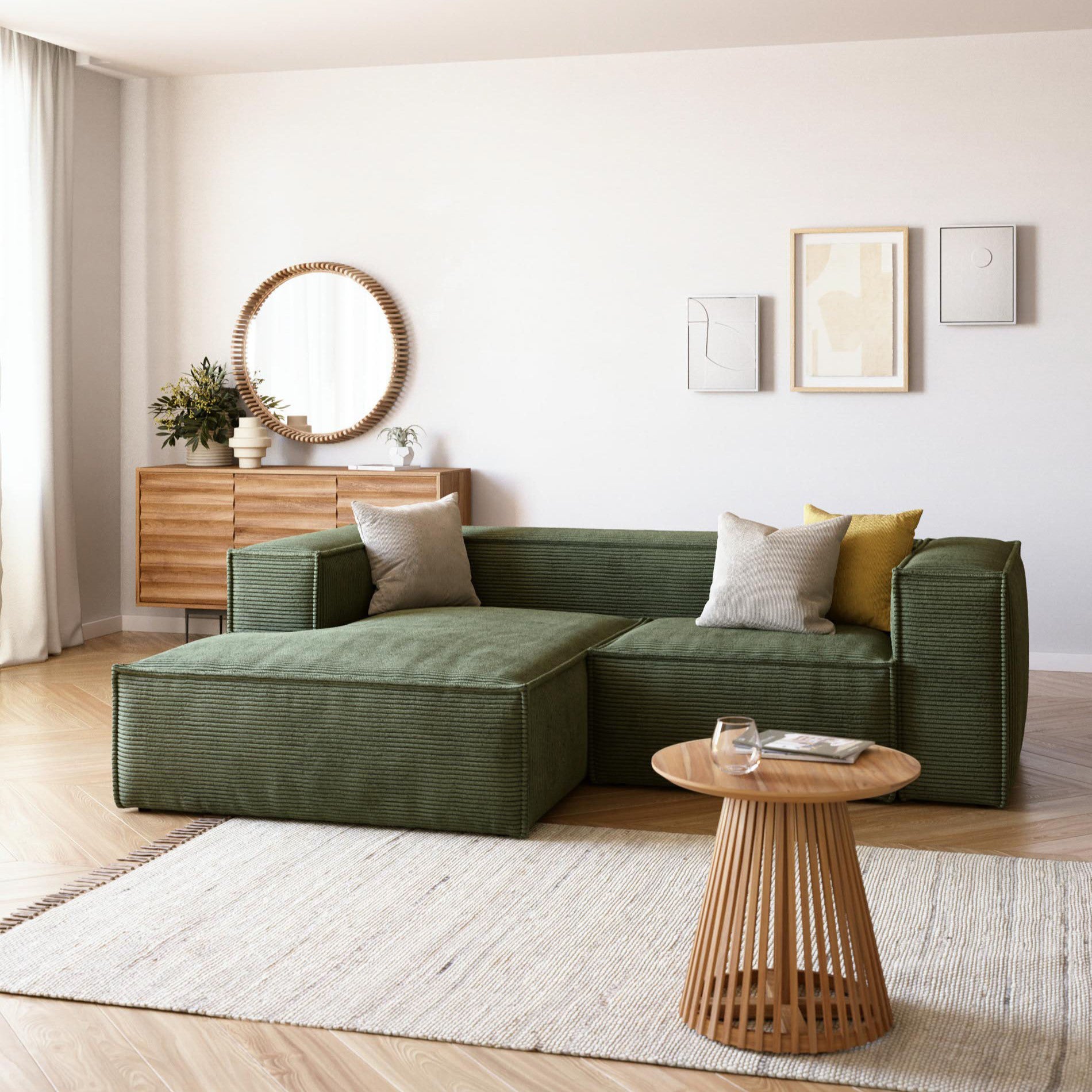 Kave Home Blok Chaise Longue Links - Donkergroen - Rib