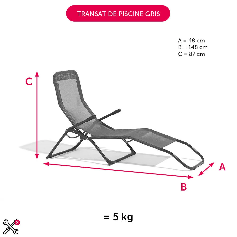Transat de piscine gris