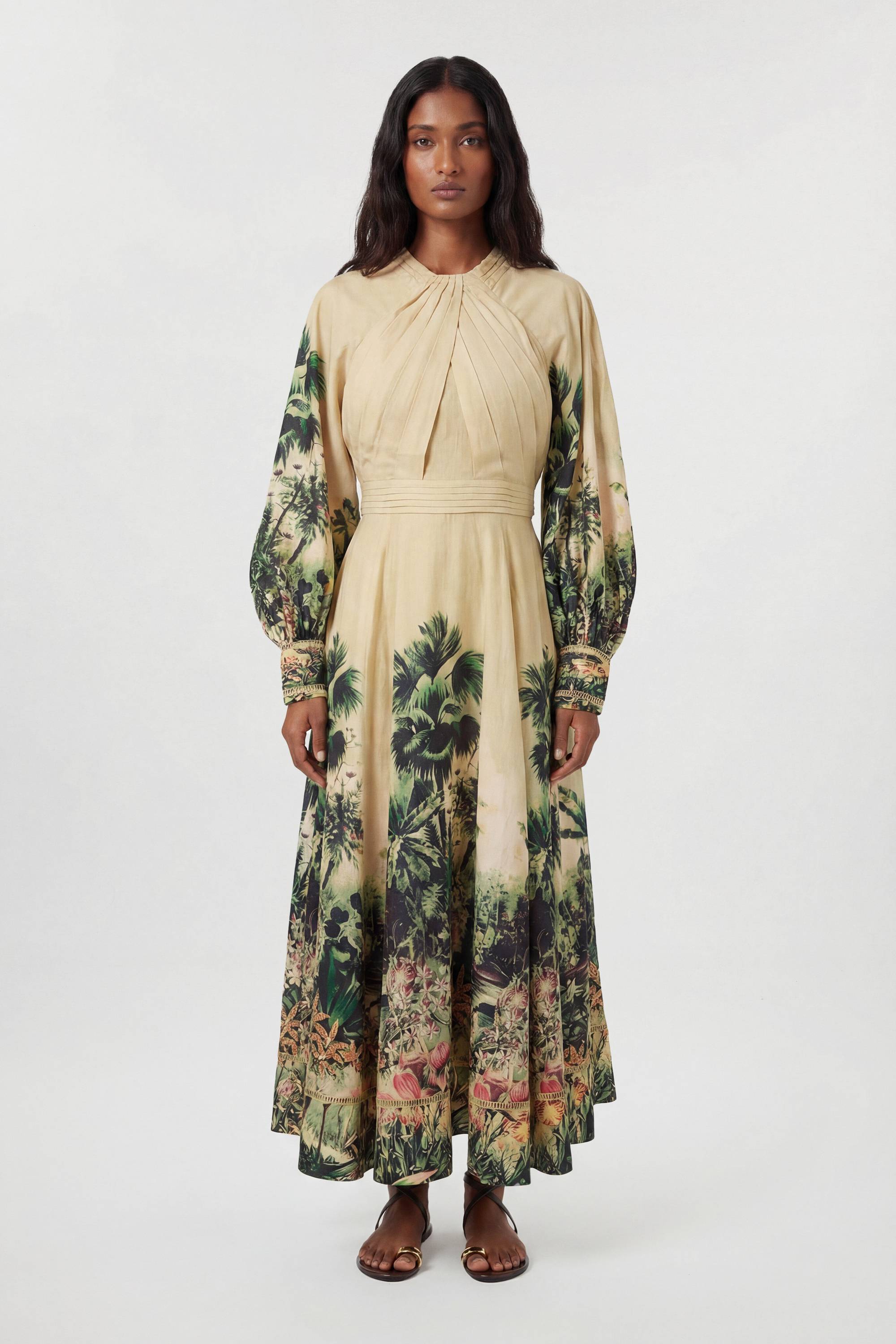 KarenMillen Robe Longue Tissée À Imprimé Botanique Et Manches Ballon
