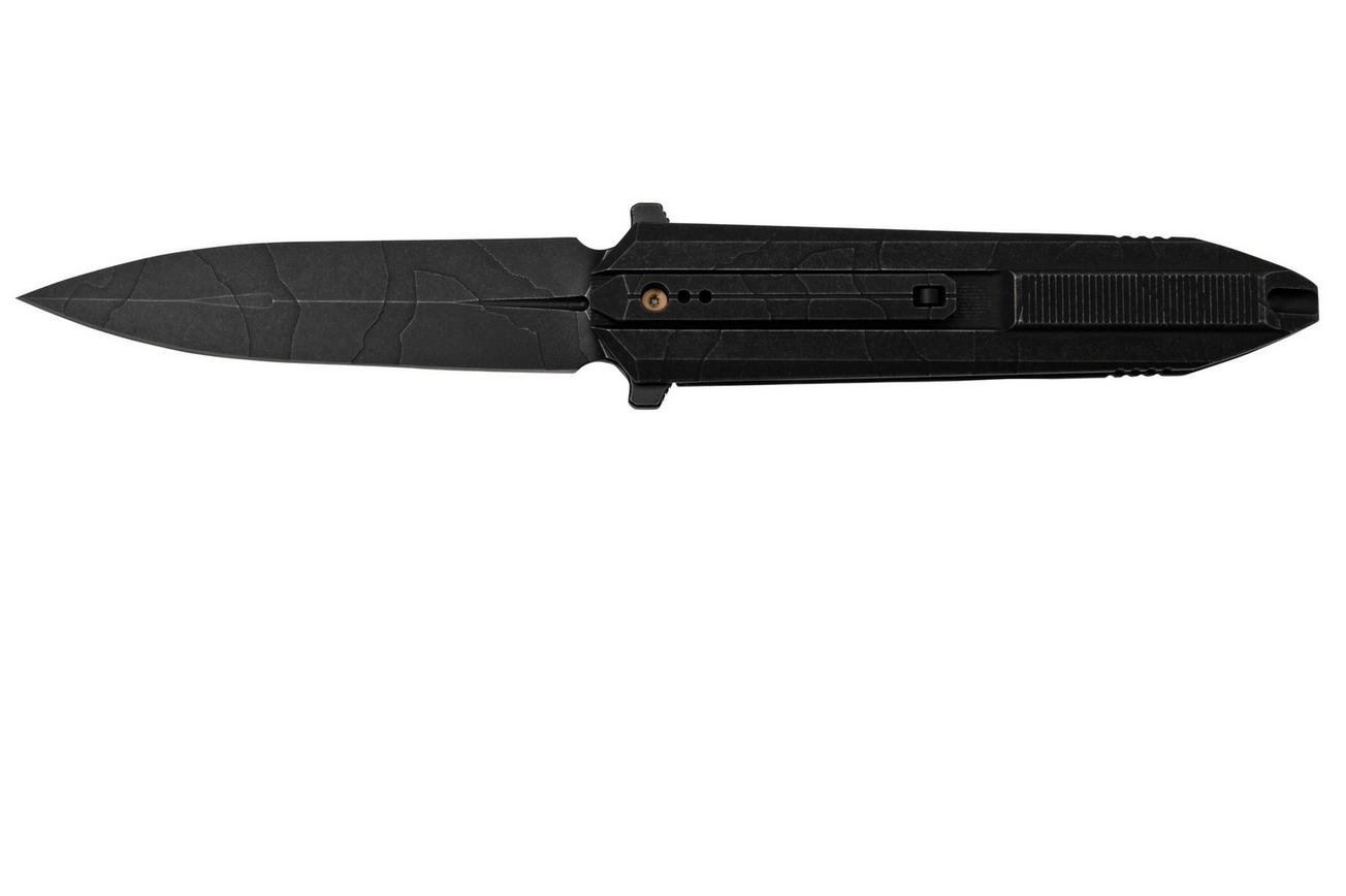 WE Knife Diatomic WE22032-4 Etched Black Titanium, Etched Blackwashed Single Edge zakmes