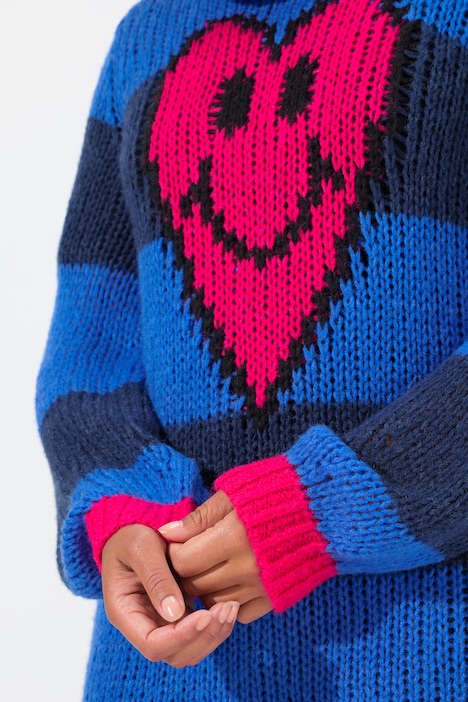 Pullover, Straight Fit, Blockstreifen, Herz-Smiley
