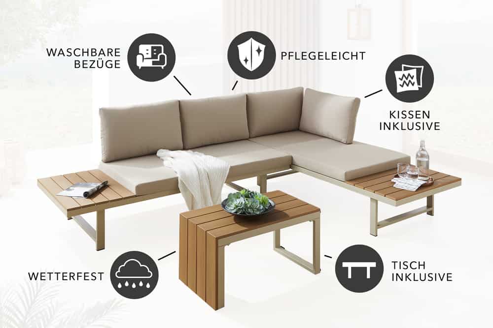 Wetterfestes Gartenmöbel Set IBIZA MODULAR LOUNGE 250cm champagner greige Aluminium