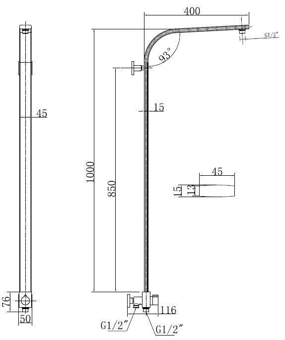 Mueller Piatto messing luxe douchestang   omstelknop 45x1000