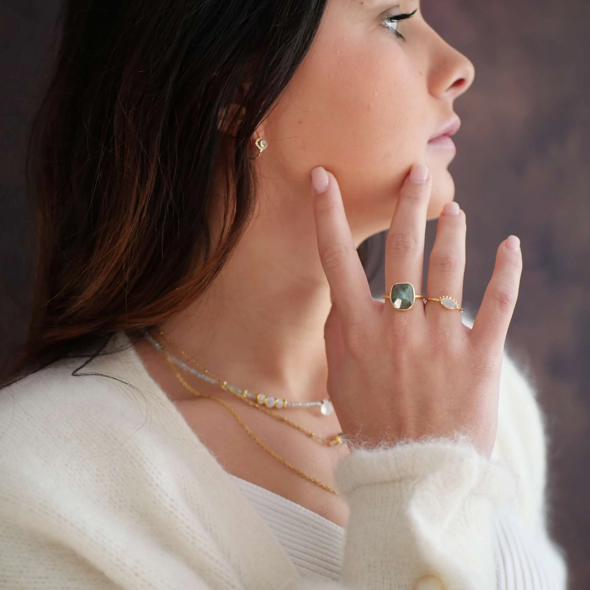 CHASHMUM - Boucles d'oreilles oeil labradorite | Gris
