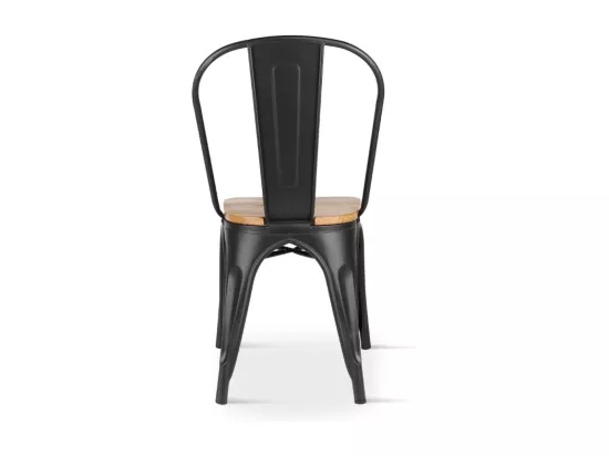 KOSMI - Lot de 2 chaises en métal noir mat et assise en bois clair - Style Industriel