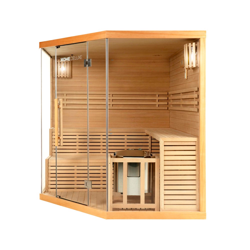 Home Deluxe - Traditionele Sauna - Skyline XL Big - 200 x 200 x 210 cm - voor 2-6 personen, hemlock, incl. saunakachel, saunatoebehoren | Stoomsauna, opgietsauna, Finse sauna, biosauna