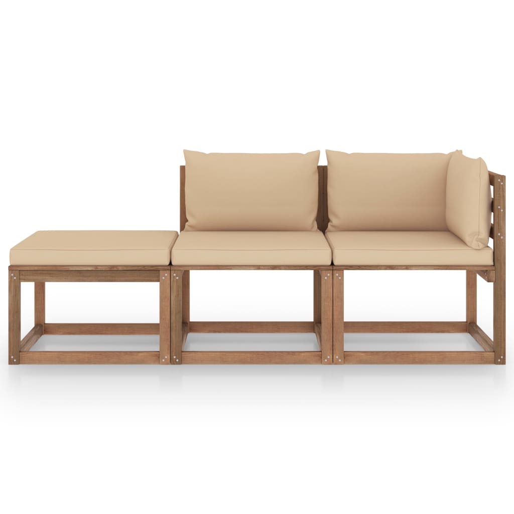 Salon de jardin palette meuble d'extérieur ensemble de mobilier 3 pièces avec coussins bois de pin imprégné