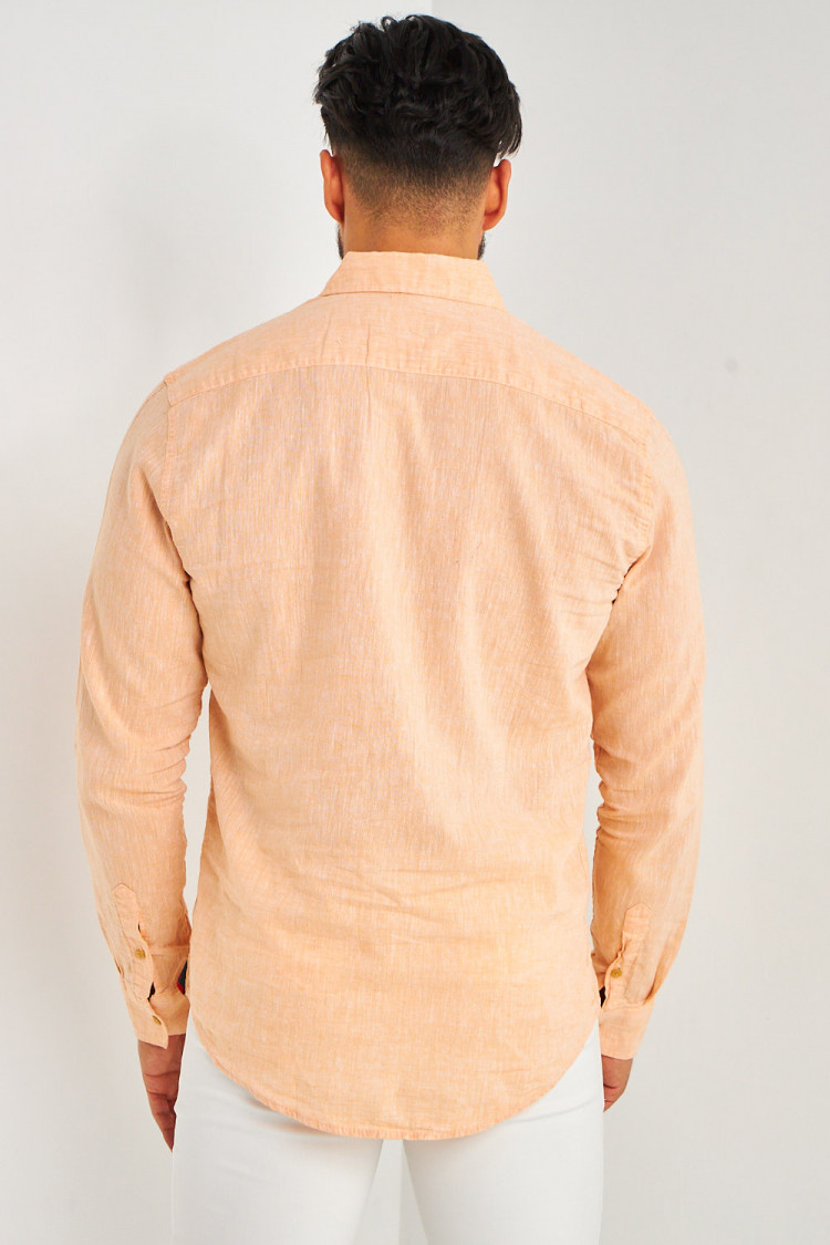 Chemise en lin orange manches longues