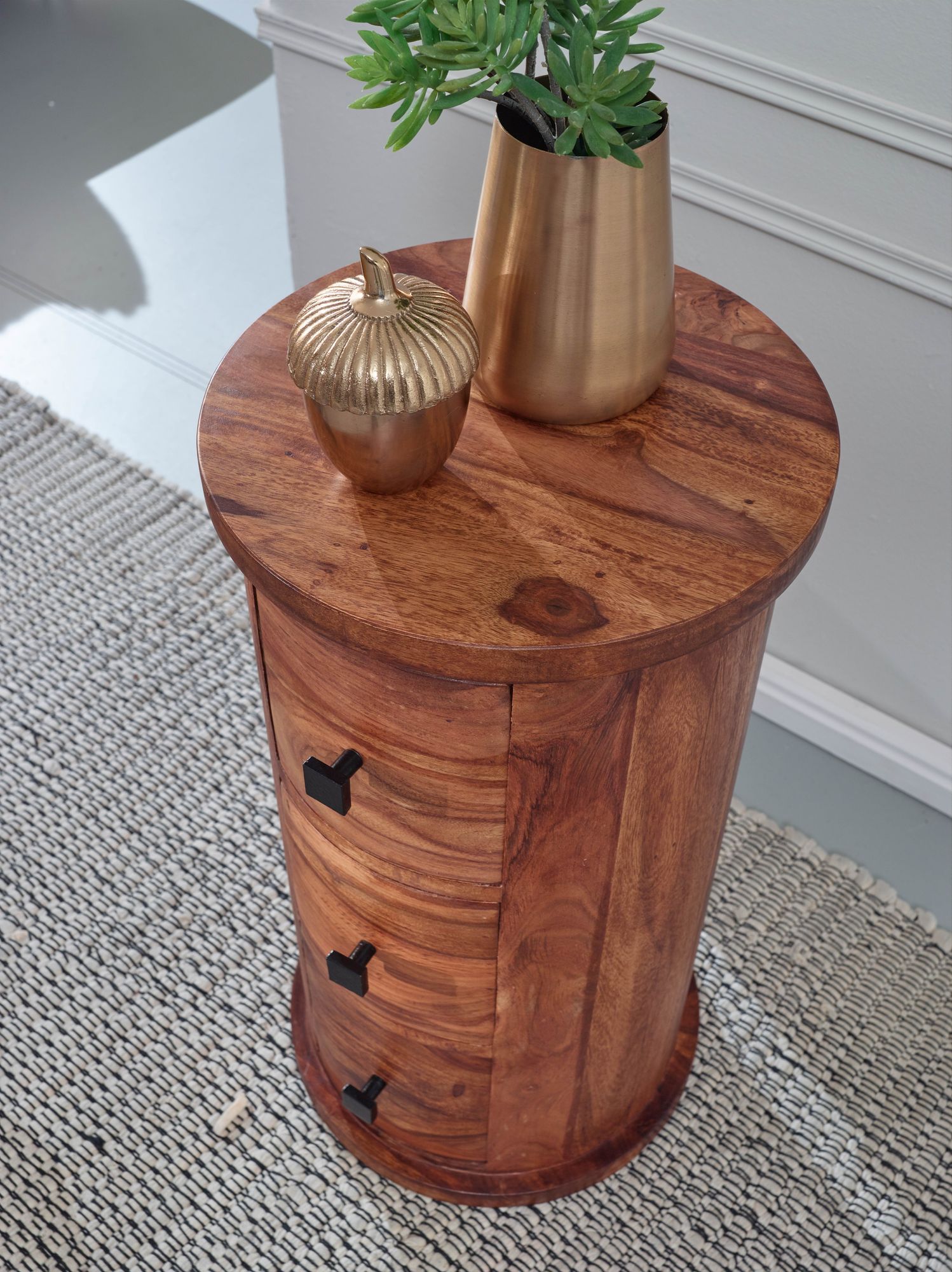 KADIMA DESIGN Rustikale Sheesham Massivholz Kommode mit 3 Schubladen, Stilvoll und strapazierfähig