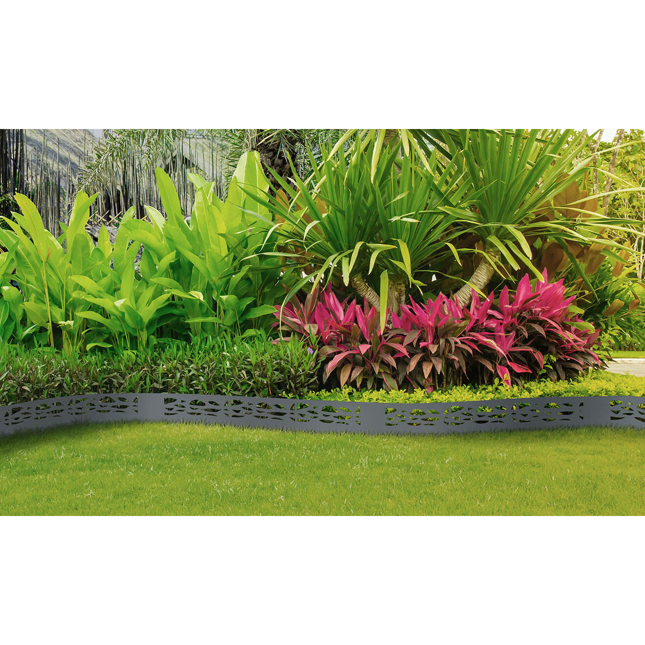 Pratik Garden 5 bordurettes métal ajourées gris anthracite - 100x18 cm