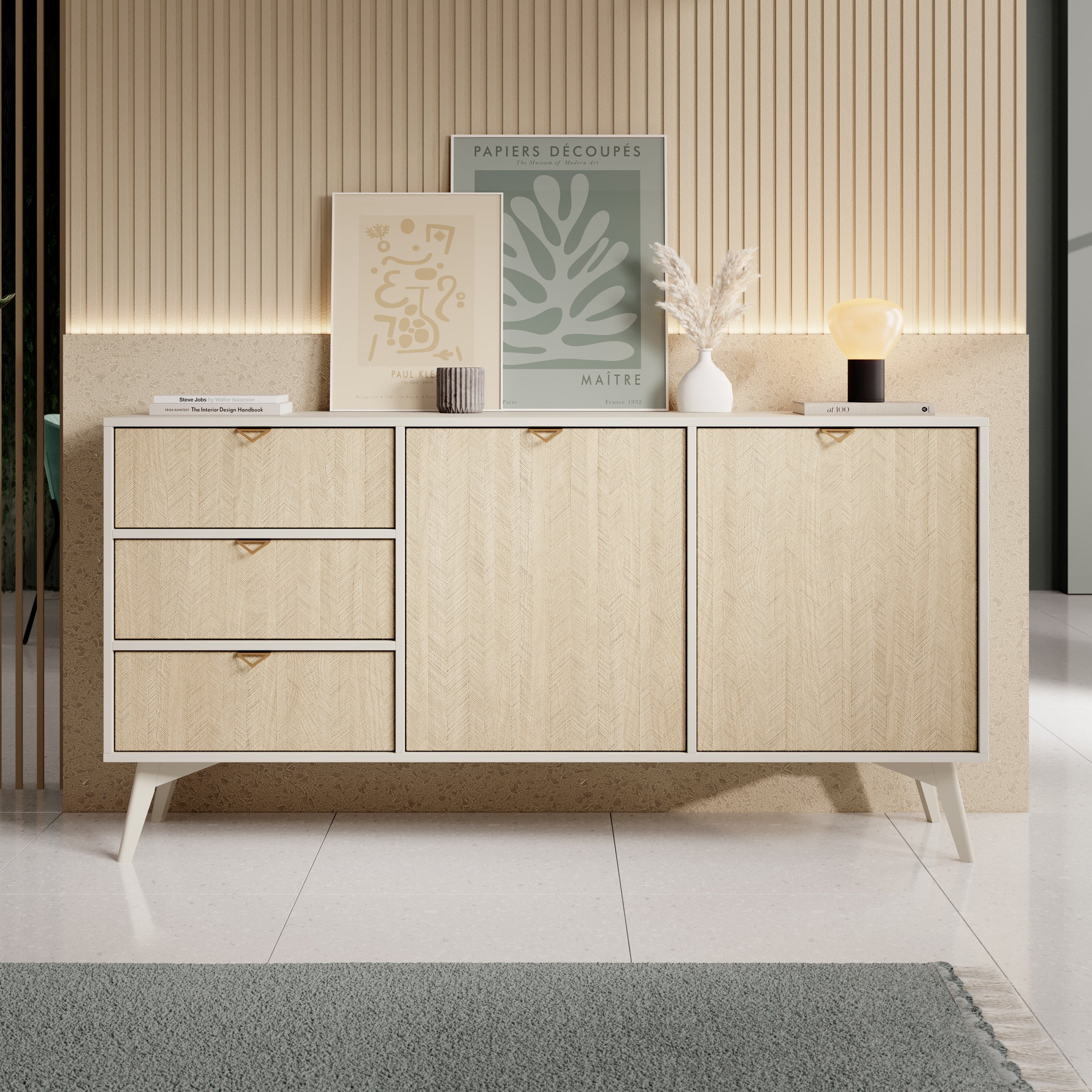 Meubella - Dressoir Essence - Beige - Licht eiken - 158 cm