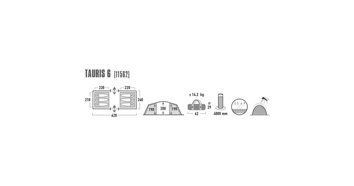 High PeakTauris 6 tent  (Donkergrijs/groen)