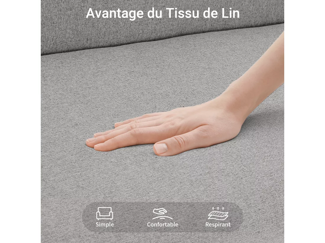 Canapé 2 Places salon moderne, en Tissu Lin, cadre en bois, Gris Clair,107x60x76cm